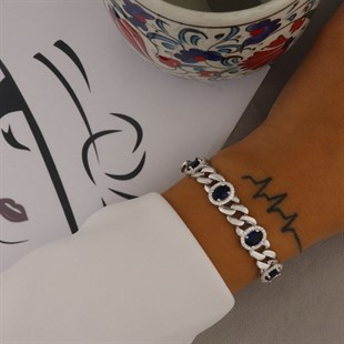 925 Ayar Gümüş Oval Desen Safir Bileklik