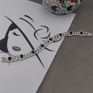 925 Ayar Gümüş Oval Desen Safir Bileklik