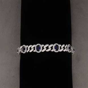 925 Ayar Gümüş Oval Desen Safir Bileklik