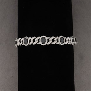 925 Ayar Gümüş Oval Desen Siyah Taşlı Şık Bileklik