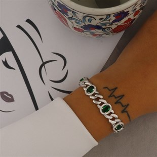 925 Ayar gümüş Oval Desen Zümrüt Yeşili Bileklik