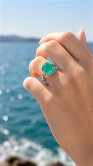 925 Ayar Gümüş Oval Doğal Paraiba Taşlı Yüzük