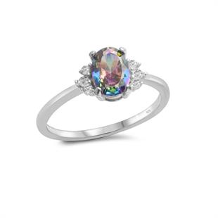 925 Ayar Gümüş Oval Mistik Topaz Taşlı Yüzük