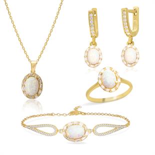 925 Ayar Gümüş Oval Opal Taşlı Takı Seti