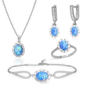 925 Ayar Gümüş Oval Opal Taşlı Takı Seti