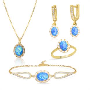 925 Ayar Gümüş Oval Opal Taşlı Takı Seti