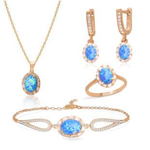 925 Ayar Gümüş Oval Opal Taşlı Takı Seti