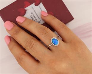 925 Ayar Gümüş Oval Opal Taşlı Yüzük