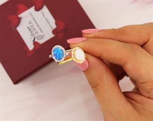 925 Ayar Gümüş Oval Opal Taşlı Yüzük