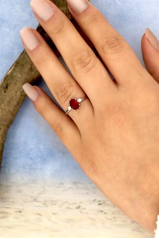 925 Ayar Gümüş Oval Ruby Vintage Yüzük