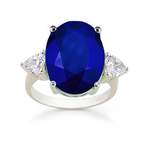 925 Ayar Gümüş Oval Safir Kalp Detaylı Yüzük
