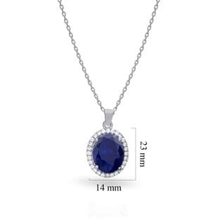 925 Ayar Gümüş Oval Safir Taşlı Kolye