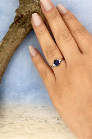 925 Ayar Gümüş Oval Safir Vintage Yüzük