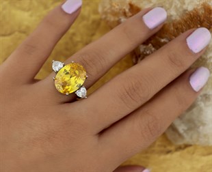 925 Ayar Gümüş Oval Sitrin Kalp Detaylı Yüzük