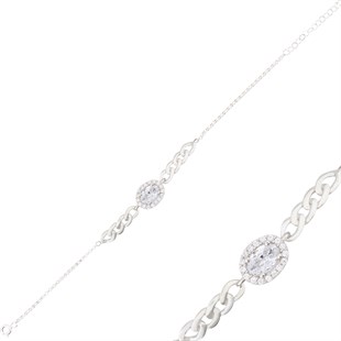 925 Ayar Gümüş Oval Taş Takı Seti Zincir Detay