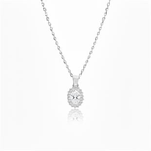 925 Ayar Gümüş Oval Taşlı Anturaj  Kolye