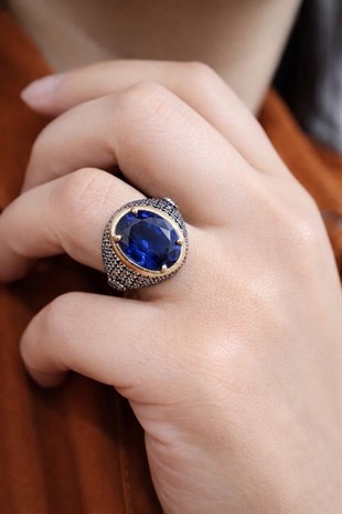 925 Ayar Gümüş Oval Taşlı Otantik Yüzük