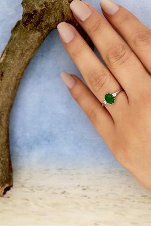 925 Ayar Gümüş Oval Zümrüt Vintage Yüzük