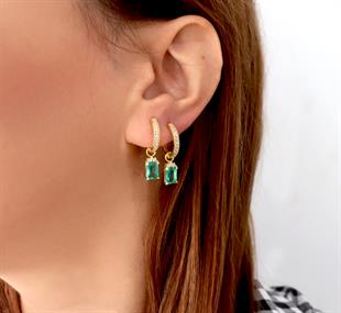 925 Ayar Gümüş Paraiba Baget Taşlı Trend Küpe