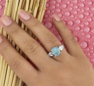 925 Ayar Gümüş Paraiba Elmas Kesim Oval Taşlı Yüzük