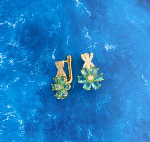 925 Ayar Gümüş Paraiba Manolya Çiçeği Gümüş Küpe