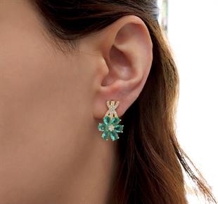 925 Ayar Gümüş Paraiba Manolya Çiçeği Gümüş Küpe