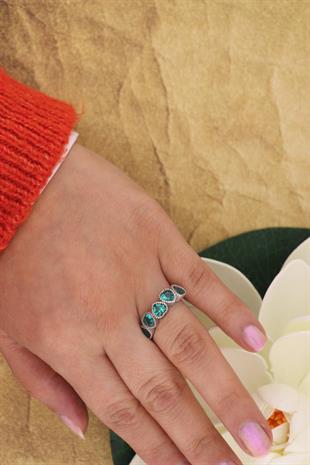 925 Ayar Gümüş Paraiba Sıralı Kalp Yüzük