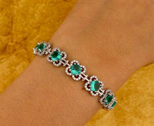 925 Ayar Gümüş Paraiba Taş Çiçek Model Gümüş Bileklik