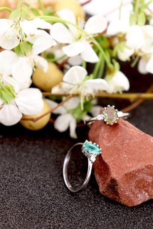 925 Ayar Gümüş Paraiba Taşlı Vintage Yüzük