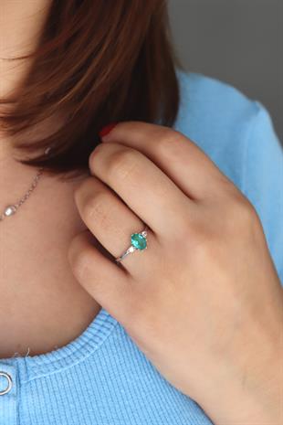 925 Ayar Gümüş Paraiba Taşlı Vintage Yüzük