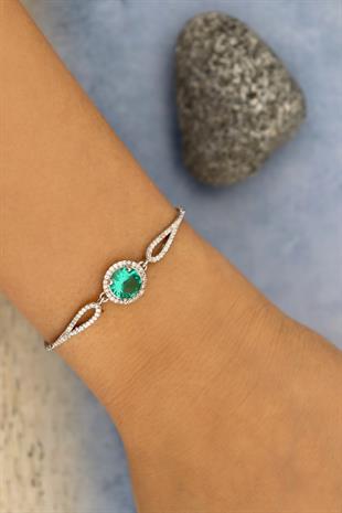 925 Ayar Gümüş Paraiba Yuvarlak Kesim Bileklik