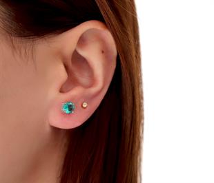 925 Ayar Gümüş Paraiba Yuvarlak Taş Çivili Gümüş Küpe