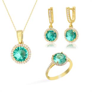 925 Ayar Gümüş Paraiba Yuvarlak Taşlı Takı Seti