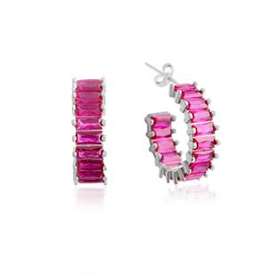 925 Ayar Gümüş Pembe Baget Taşlı Halka Küpe