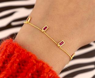 925 Ayar Gümüş Pembe Baget Taşlı Shakira Gümüş Bileklik