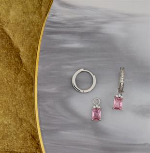 925 Ayar Gümüş Pembe Baget Taşlı Trend Küpe