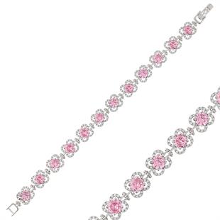 925 Ayar Gümüş Pembe Çiçek Model Gümüş Bileklik