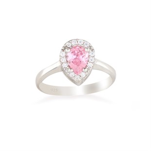 925 Ayar Gümüş Pembe Damla Taş Takı Seti