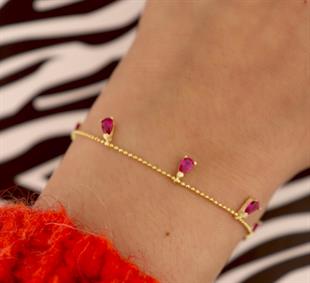 925 Ayar Gümüş Pembe Damla Taşlı Shakira Gümüş Bileklik