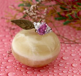 925 Ayar Gümüş Pembe Elmas Kesim Damla Taşlı Yüzük