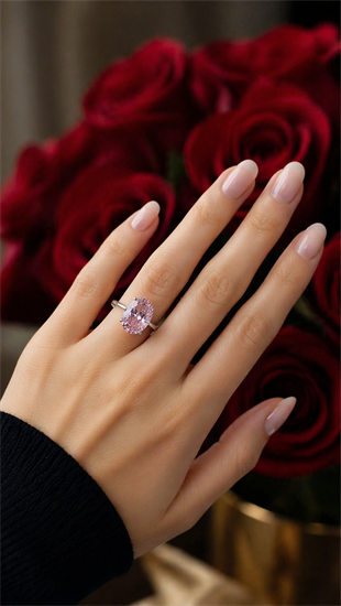 925 Ayar Gümüş Pembe Işıltılı Oval Kesim (Ice Cut) Taşlı Yüzük