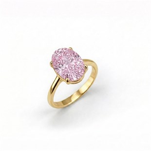 925 Ayar Gümüş Pembe Işıltılı Oval Kesim (Ice Cut) Taşlı Yüzük