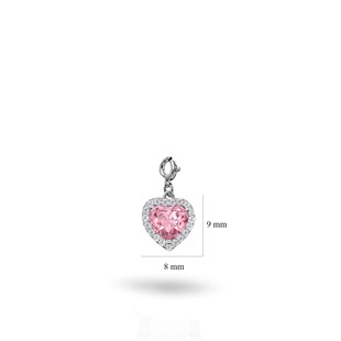 925 Ayar Gümüş Pembe Kalp Charm Kolye Ucu