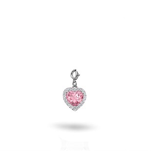 925 Ayar Gümüş Pembe Kalp Charm Kolye Ucu