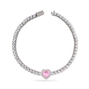 925 Ayar Gümüş Pembe Kalp Detaylı Su Yolu Gümüş Bileklik