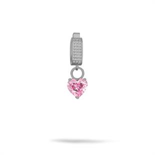 925 Ayar Gümüş Pembe Kalp Taşlı Charm