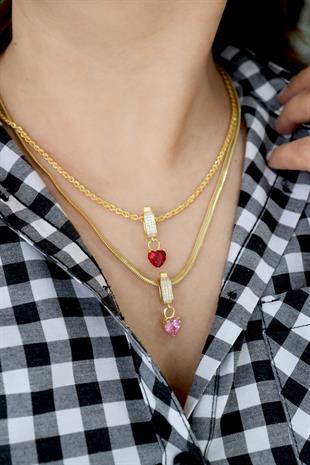925 Ayar Gümüş Pembe Kalp Taşlı Charm