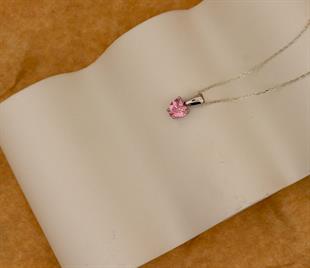 925 Ayar Gümüş Pembe Kalp Taşlı Kolye