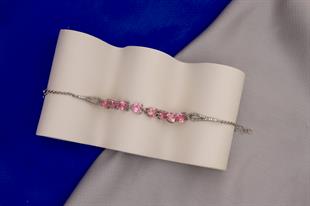 925 Ayar Gümüş Pembe Kalp Taşlı Su Yolu Bileklik