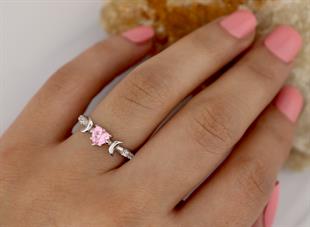 925 Ayar Gümüş Pembe Kalp Taşlı Vintage Yüzük